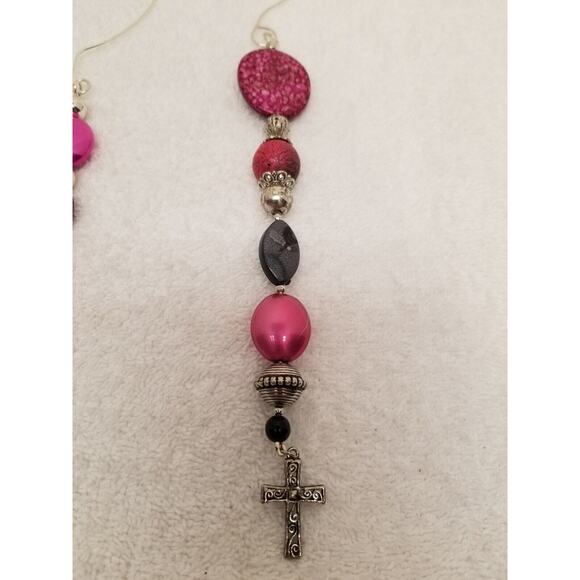 Four hot pink and silver Christmas icicle ornament c3 - Picture 7 of 13